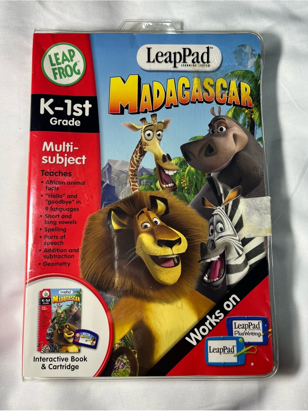 LeapFrog‎ LeapPad Madagascar K-1st Grade Book & Cartridge Complete w/ Case